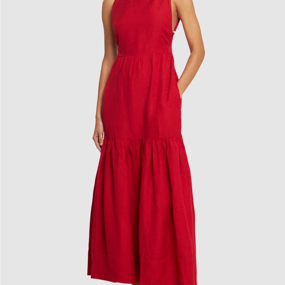 Posse Elise Linen Blend Backless Maxi Dress. M. Excellent, like new condition